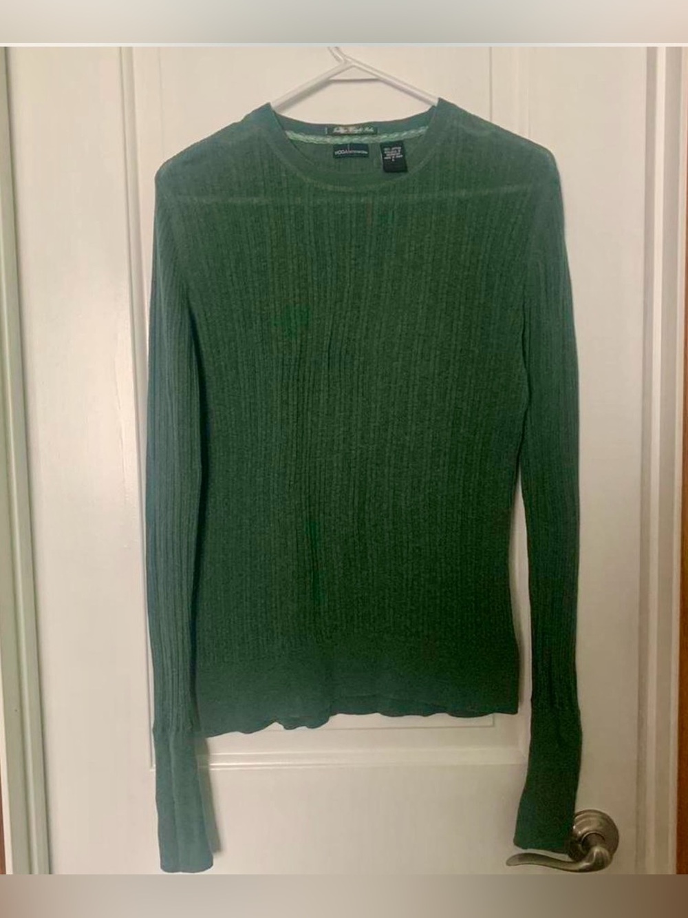 Moda Int’l Sz L Ribbed Featherweight 💯 Cotton Crewneck Sweater in Green